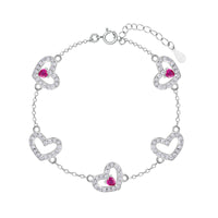 Romantic Red Heart Silver Bracelet