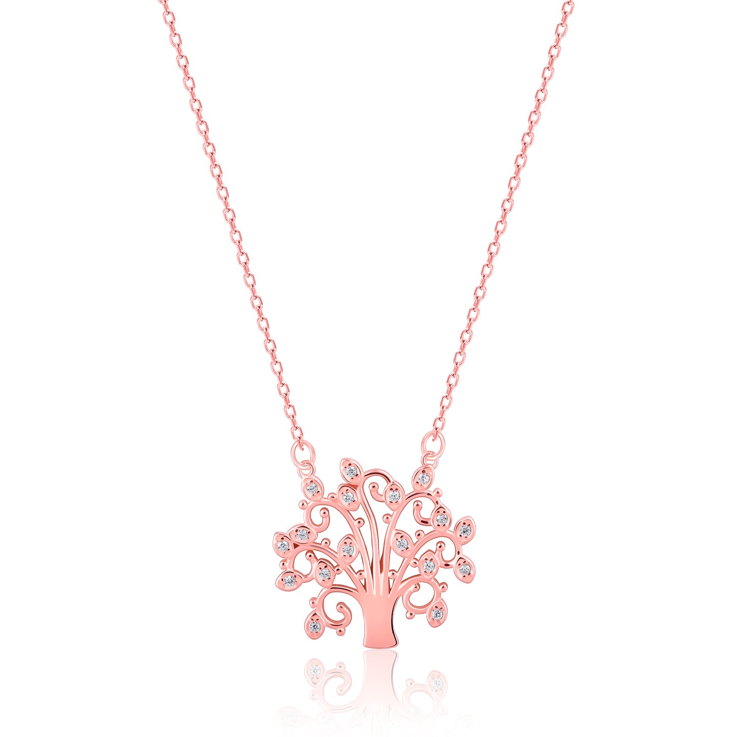 Tree of Wisdom Rose Gold Pendant with Link Chain