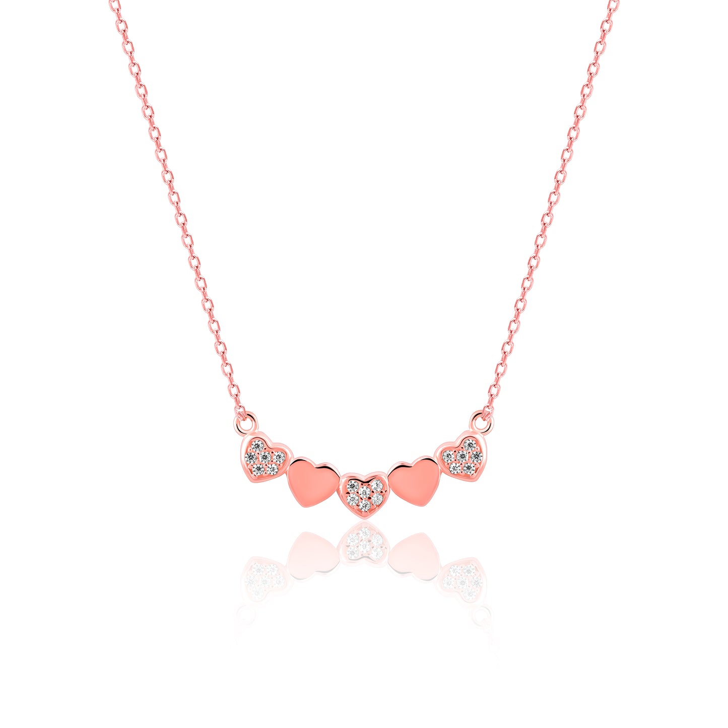 Rose Gold Cascade Heart Pendant with Link Chain