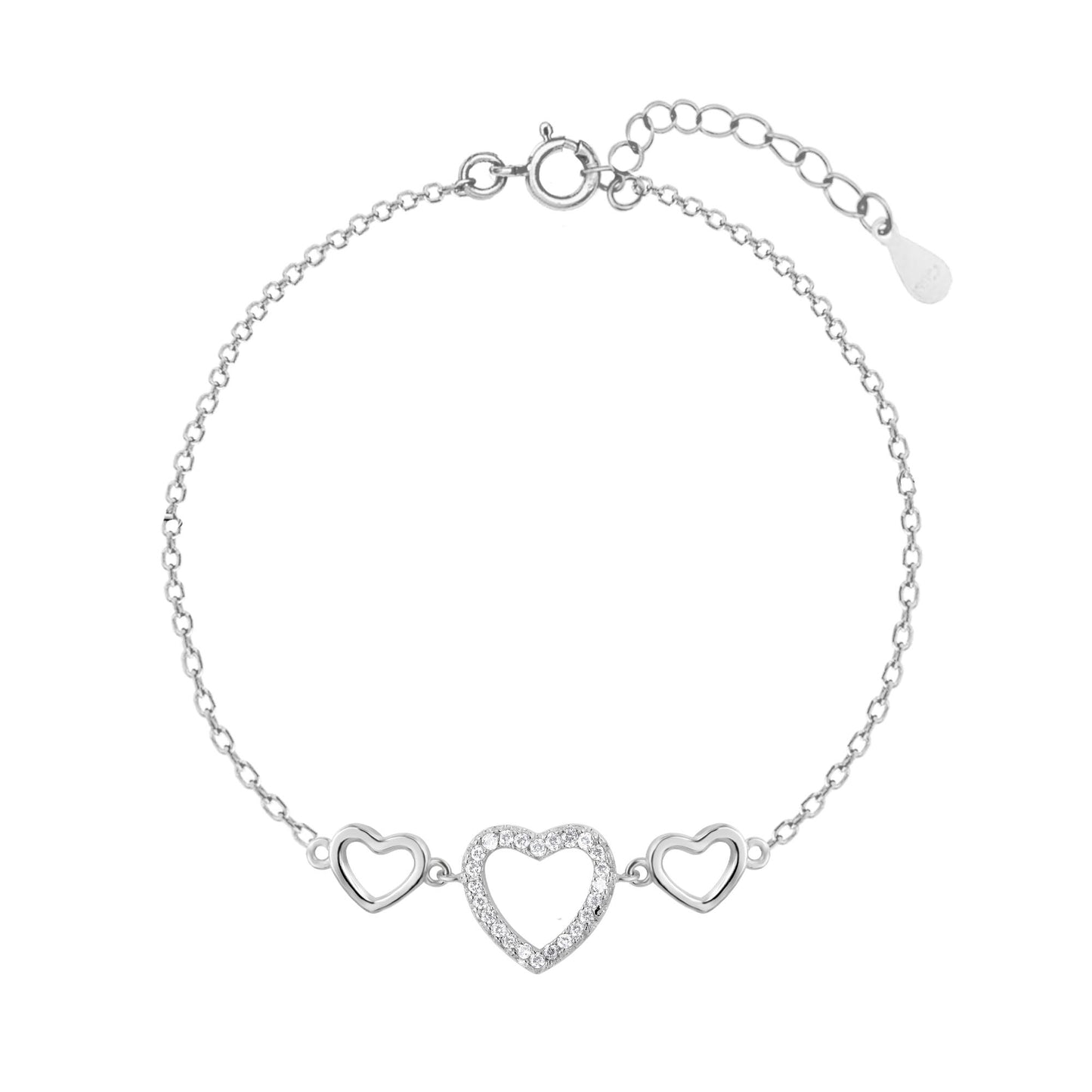 Triple Heart Connection Silver Bracelet