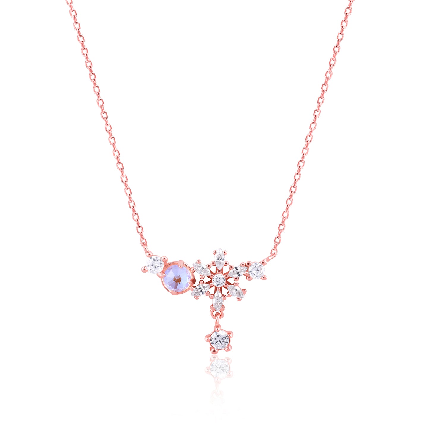 Floral Rose Gold Pendant with Link Chain