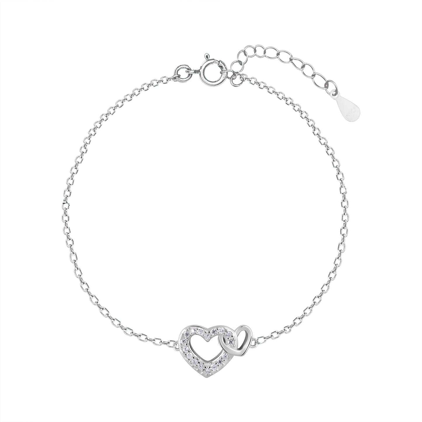 Enchanted Love Silver Duo Hearts Bracelet