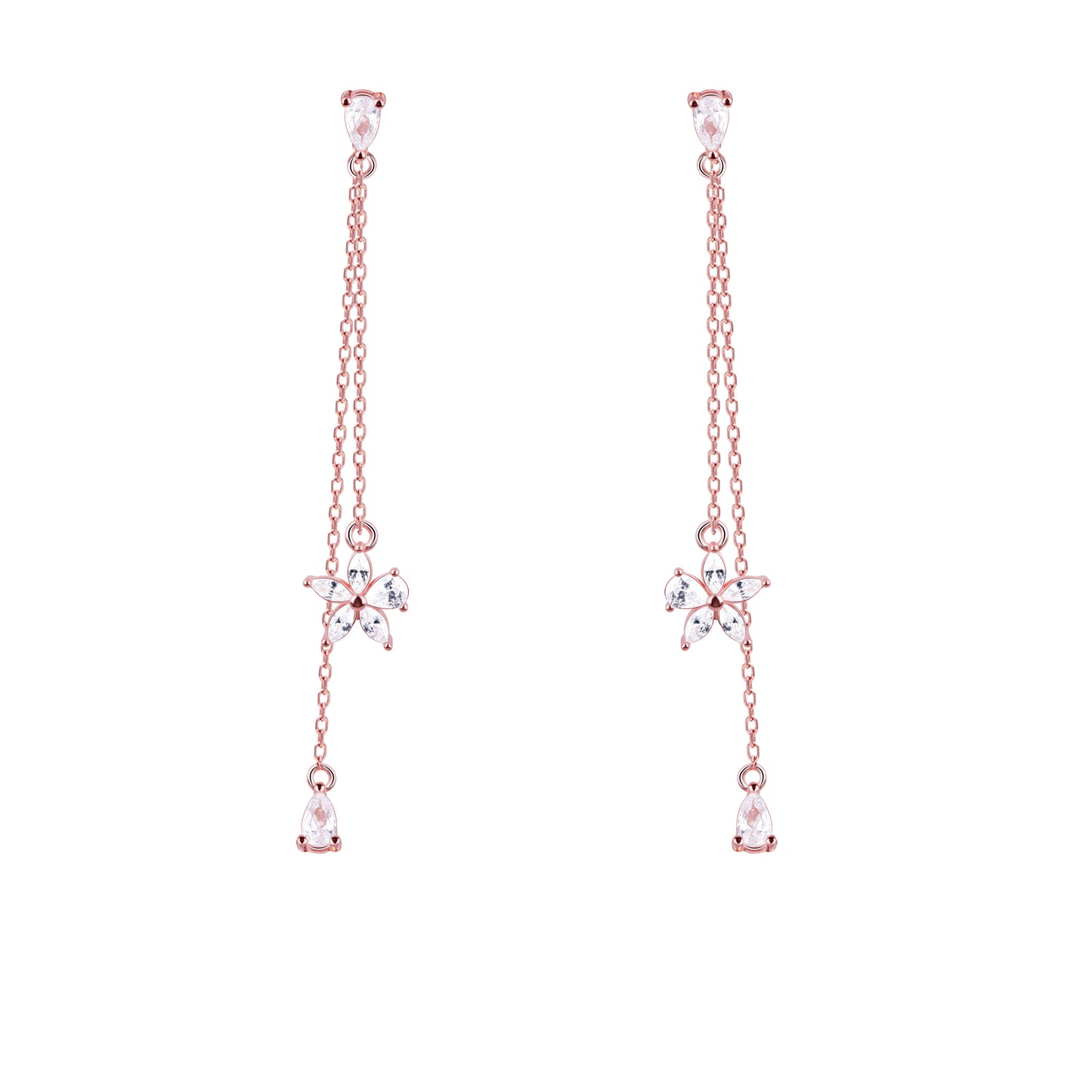 Chic Floral Zircon Rose Gold Drop Earrings