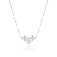 Triple Flower Silver  Zircon Pendant with Link Chain