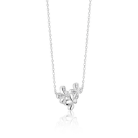 Triple Flower Silver  Zircon Pendant with Link Chain