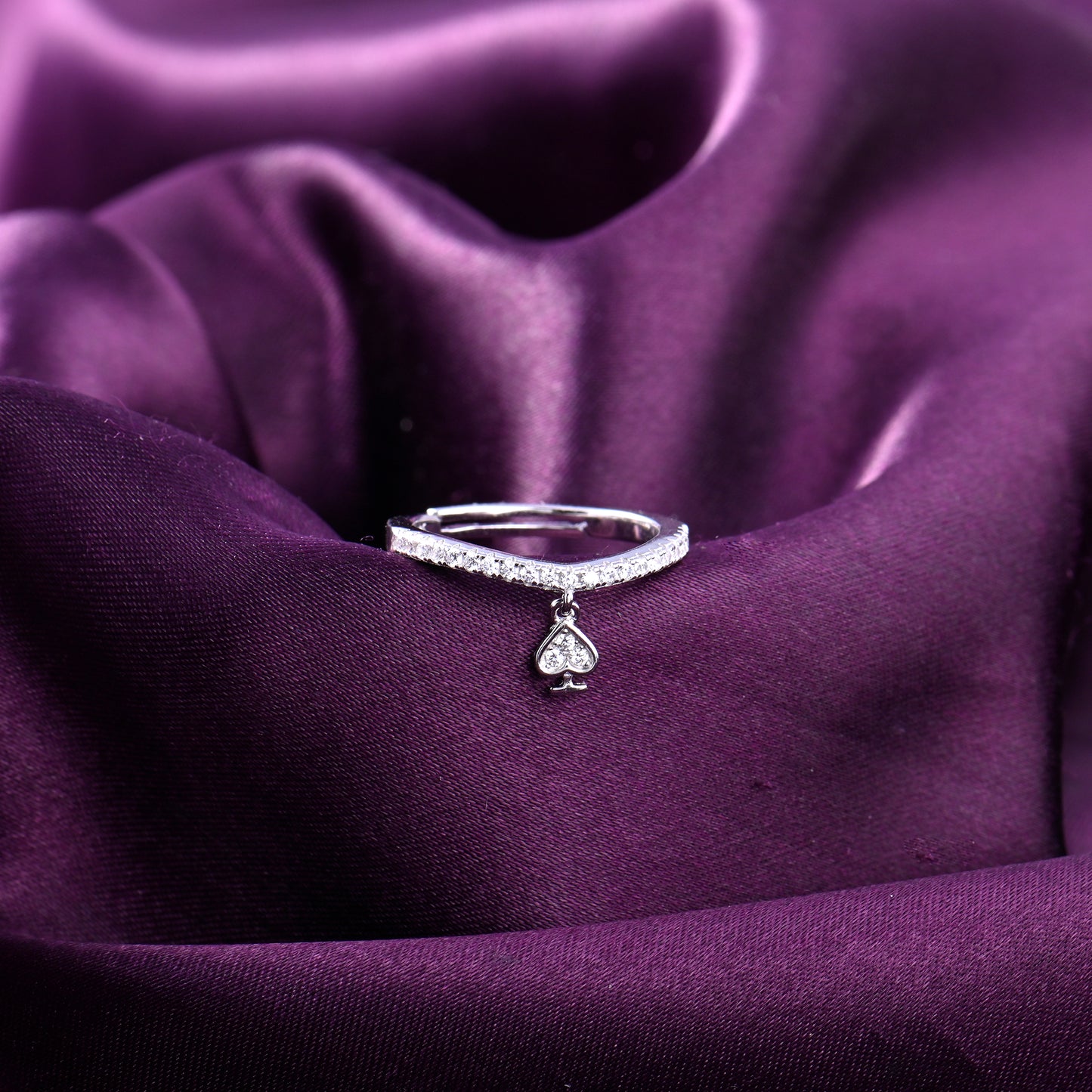 Love Heart Spade Sparkle Silver Ring