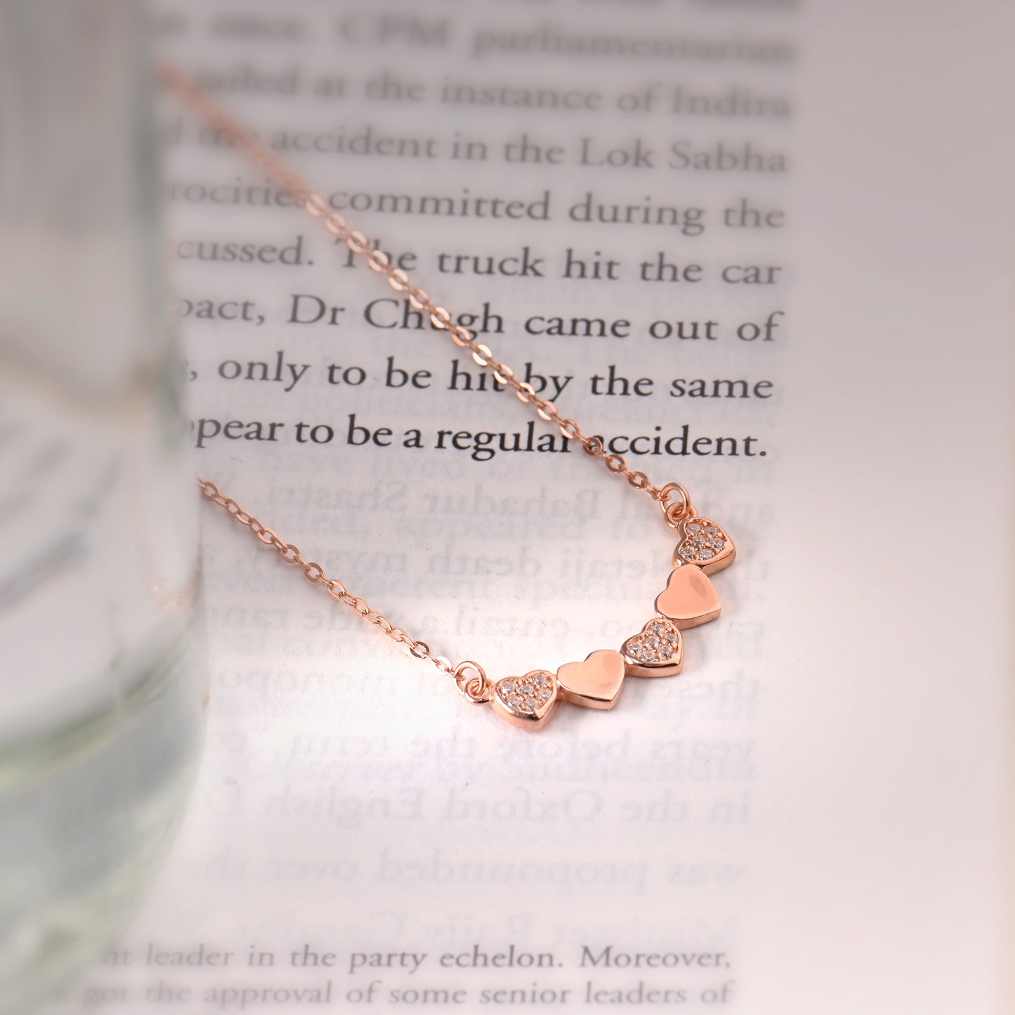 Rose Gold Cascade Heart Pendant with Link Chain
