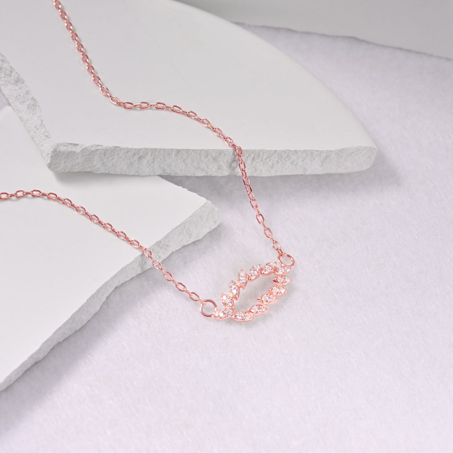 Rose Gold Leaf Cascade Pendant with Link Chain