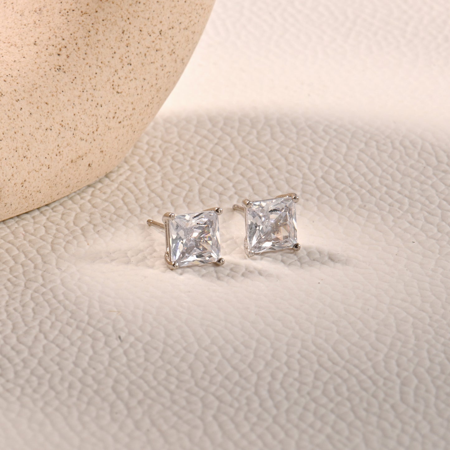 Silver Square Solitaire Studs