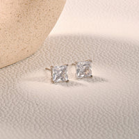 Silver Square Solitaire Studs