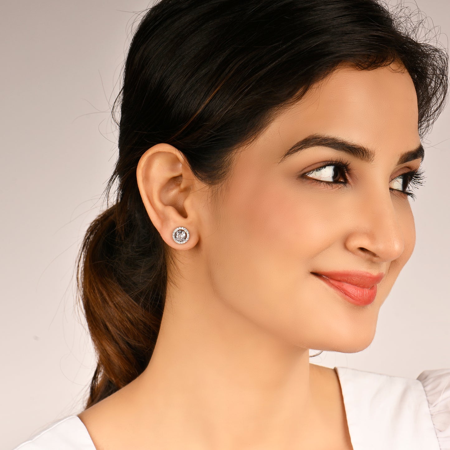 Timeless Spark Zircon Round Silver Studs