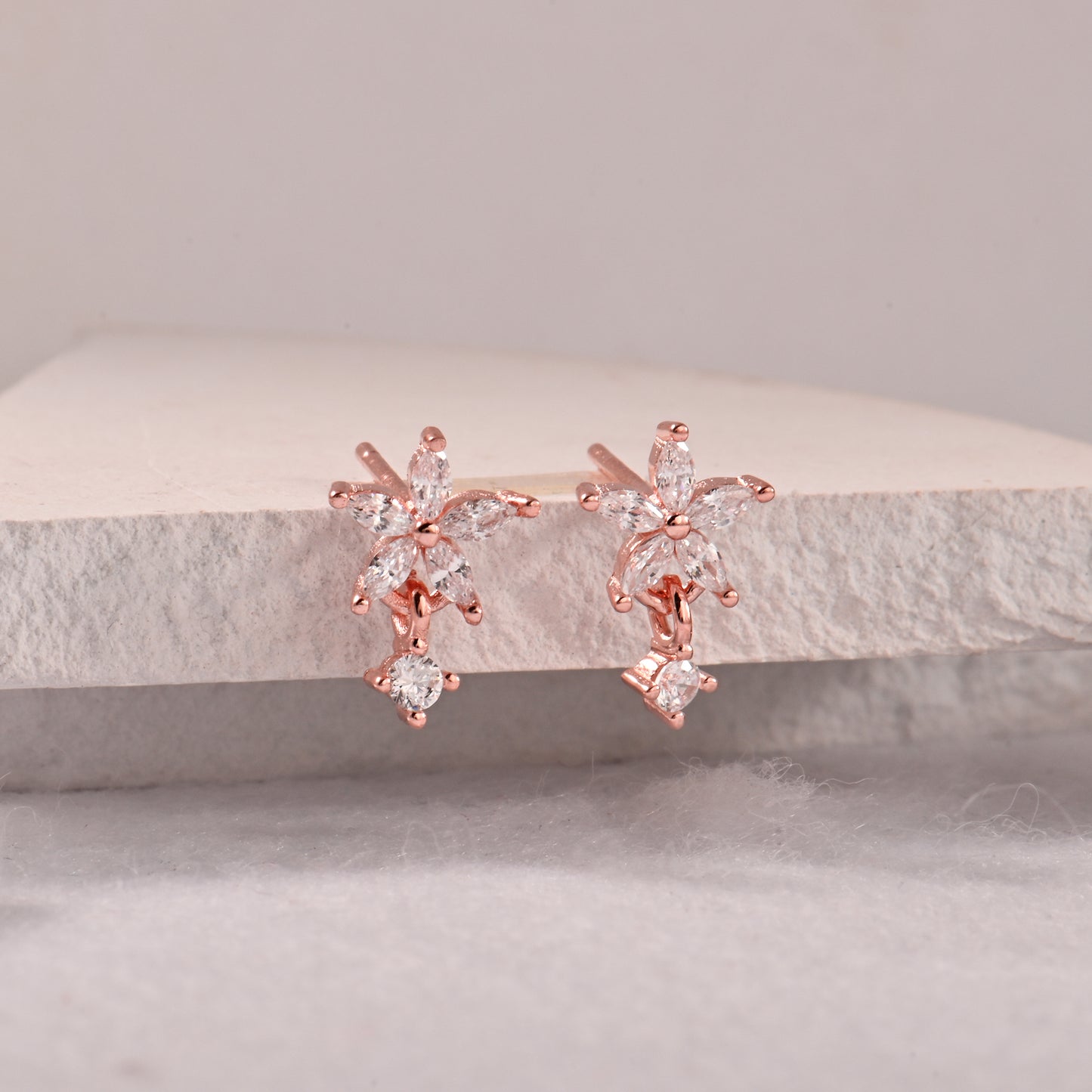 Rose Gold Flower Drops Studs