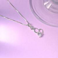 Silver Solitaire Heart Crown Pendant with Link Chain