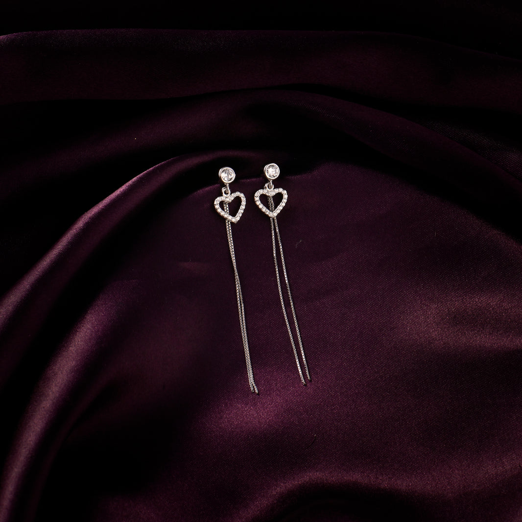 Silver Heart Drop Dangler Earrings