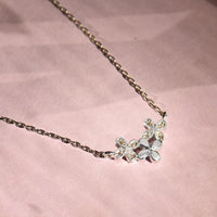 Triple Flower Silver  Zircon Pendant with Link Chain