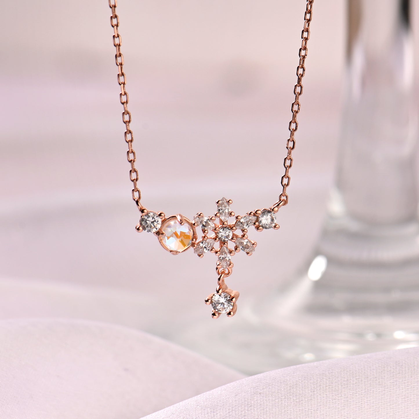 Floral Rose Gold Pendant with Link Chain