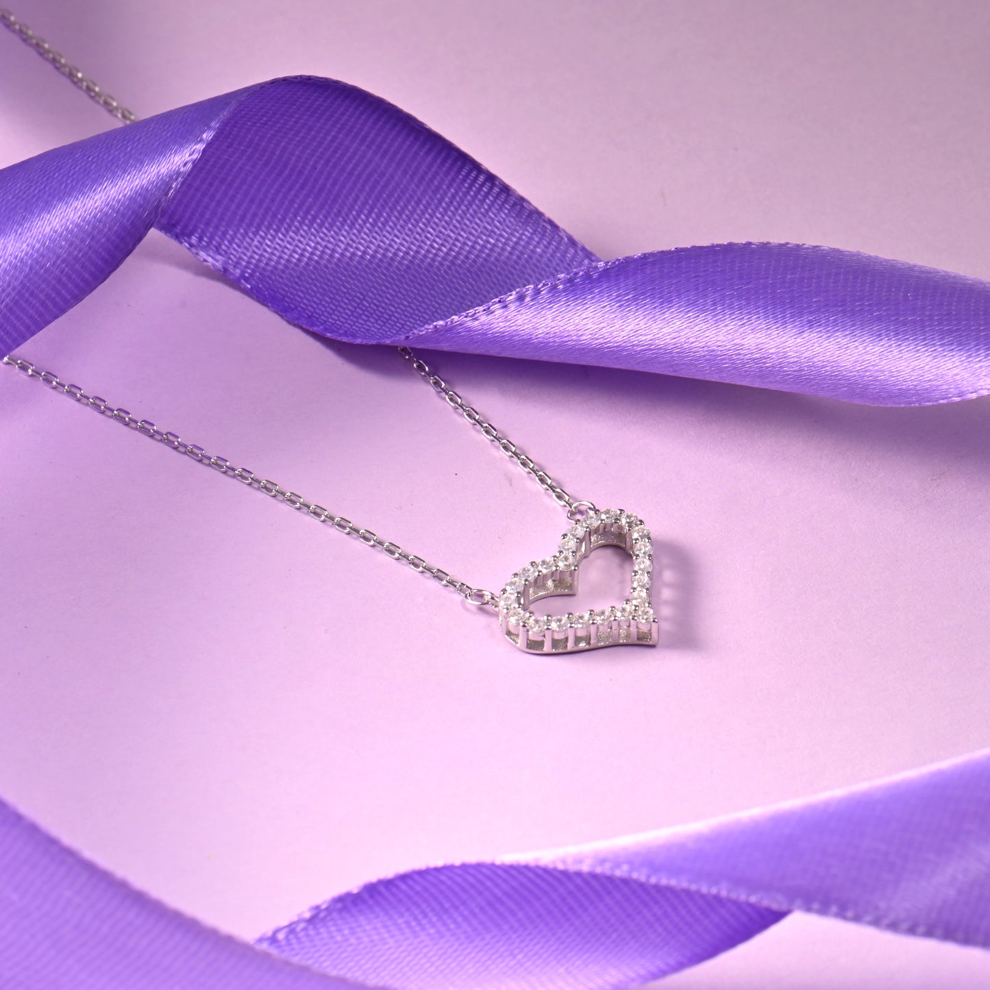 Silver Heart Affection Love Pendant with Link Chain