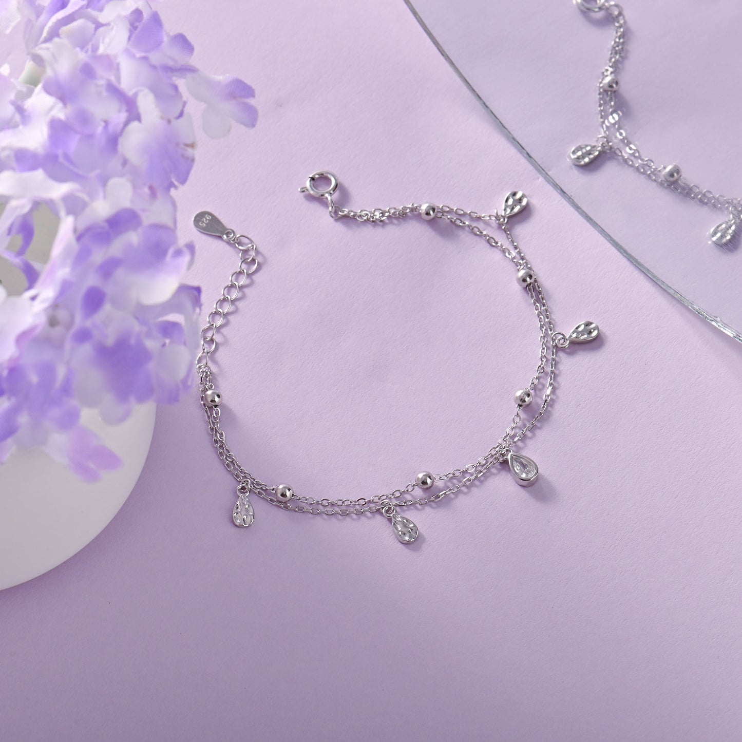 Sparkling Tear Drop Silver Bracelet