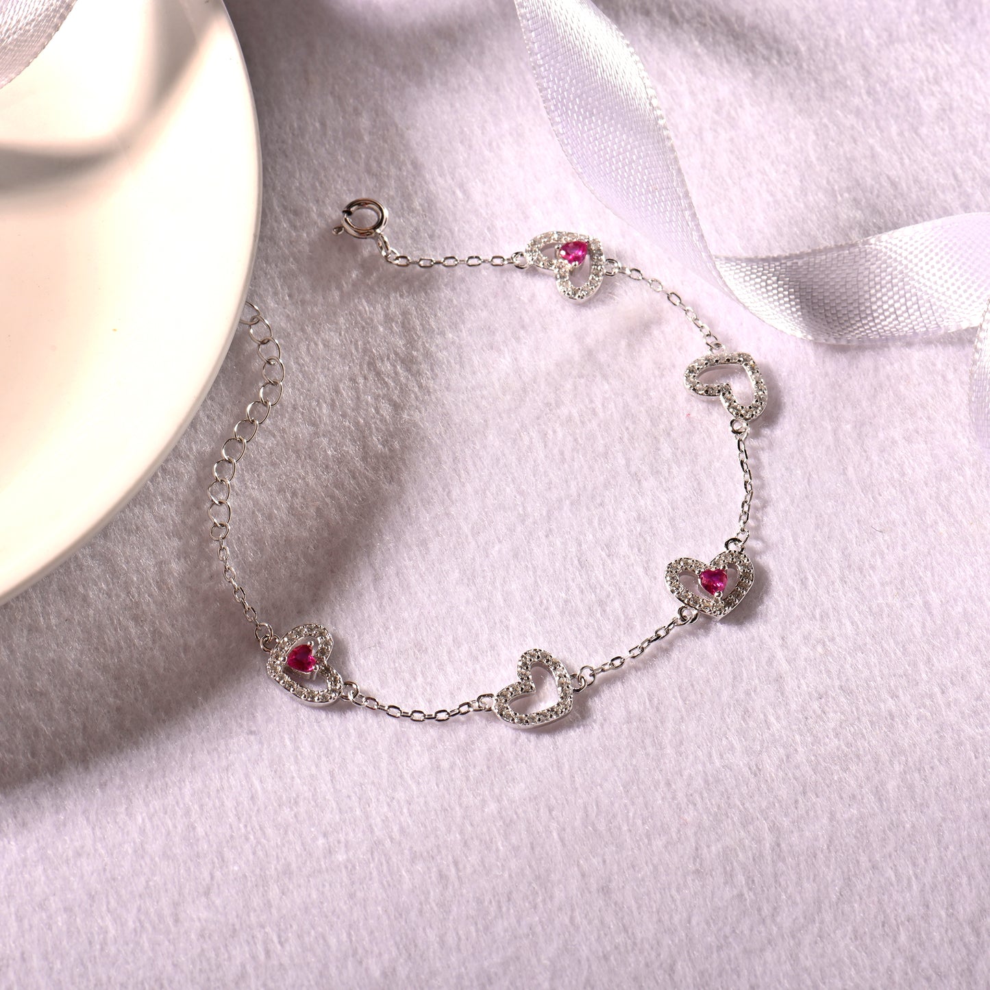 Romantic Red Heart Silver Bracelet