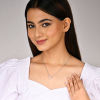 Silver Solitaire Heart  Pendant with Link Chain