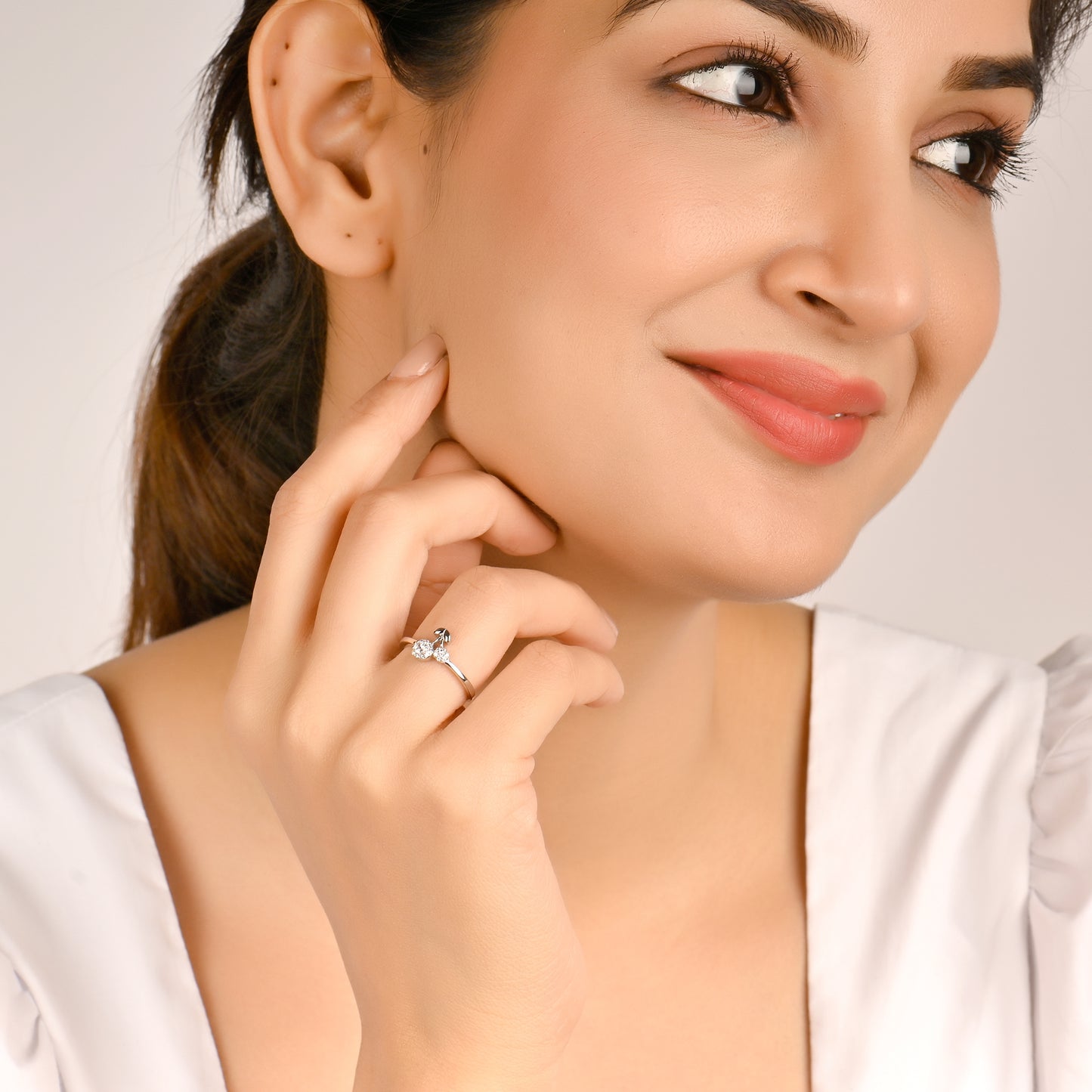 Cherry Duo Zircon Silver Ring