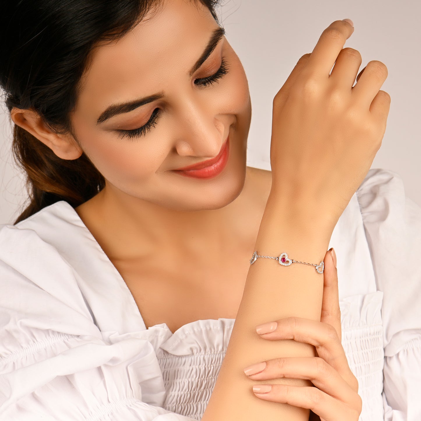 Romantic Red Heart Silver Bracelet