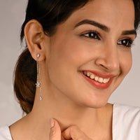 Chic Floral Zircon Silver Drop Earrings