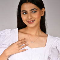 Triple Flower Silver  Zircon Pendant with Link Chain