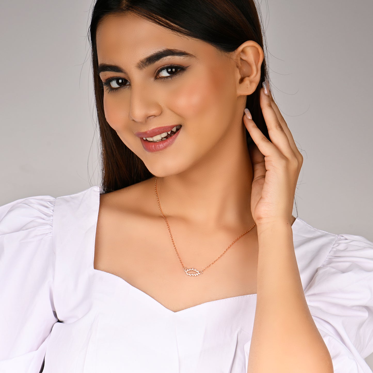 Rose Gold Leaf Cascade Pendant with Link Chain