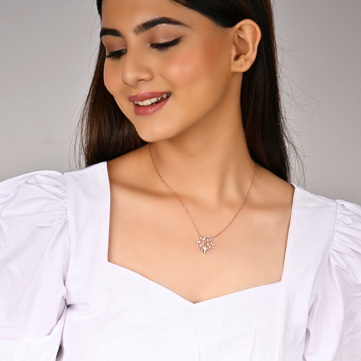 Tree of Wisdom Rose Gold Pendant with Link Chain