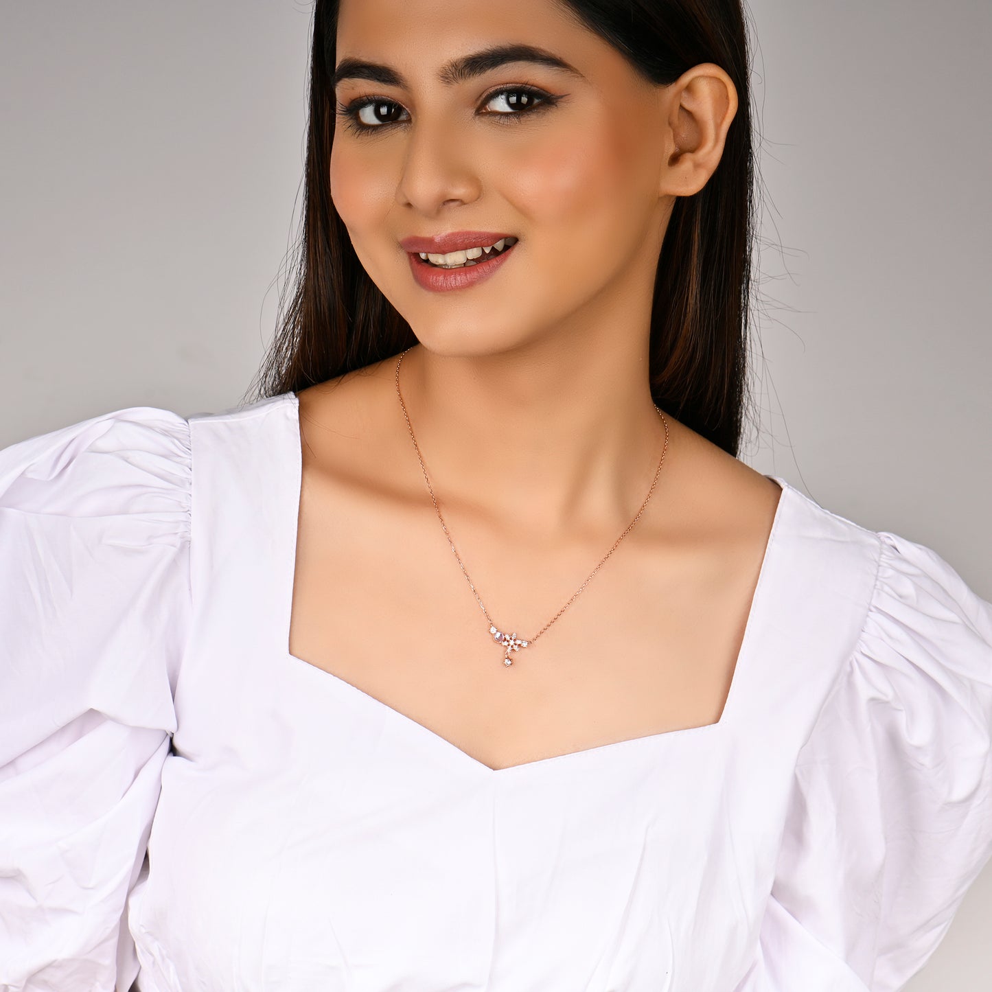 Floral Rose Gold Pendant with Link Chain