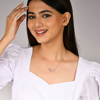 Silver Zircon Circle Pendant with Link Chain