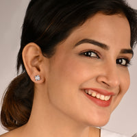 Silver Square Solitaire Studs