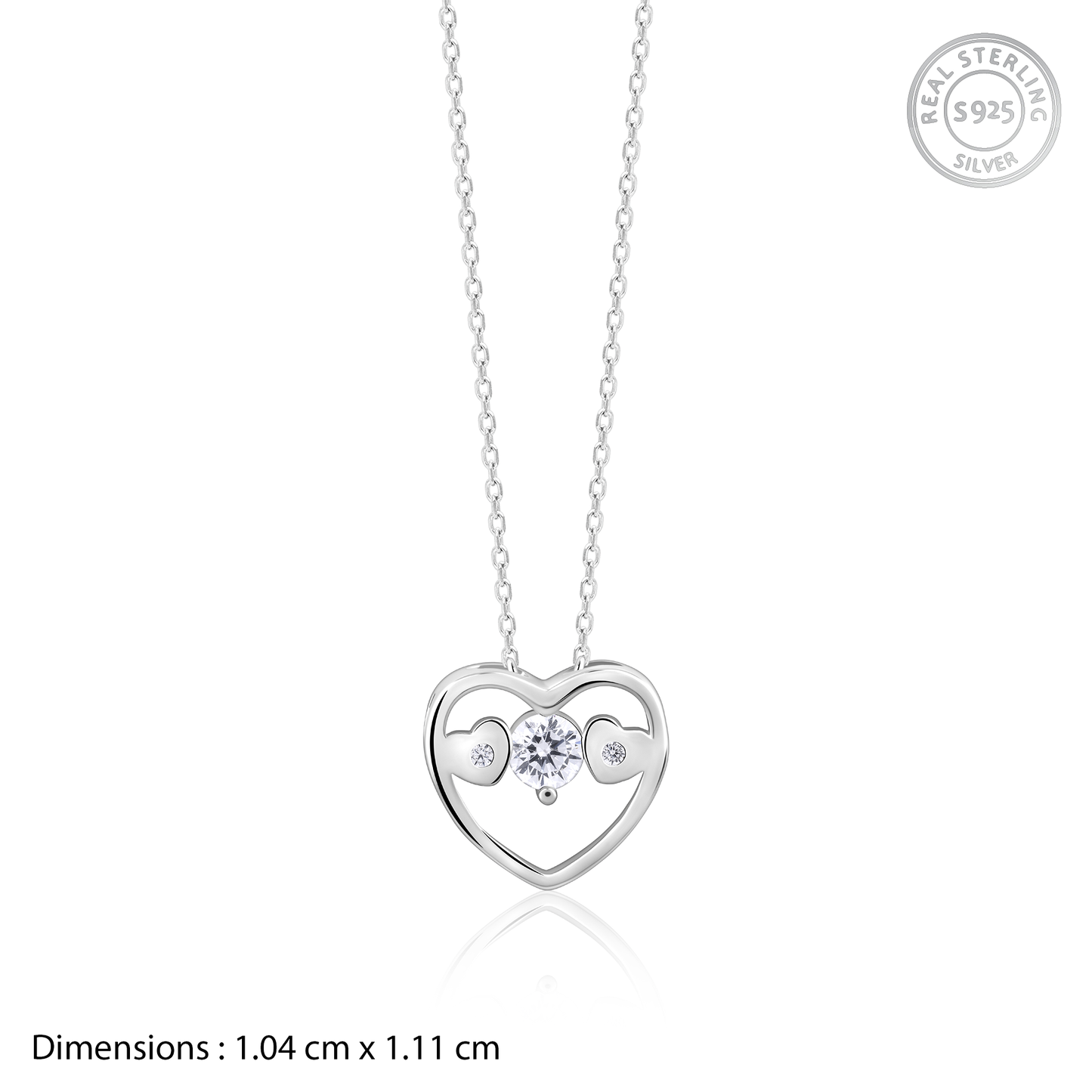 Silver Solitaire Love Heart Pendant with Link Chain