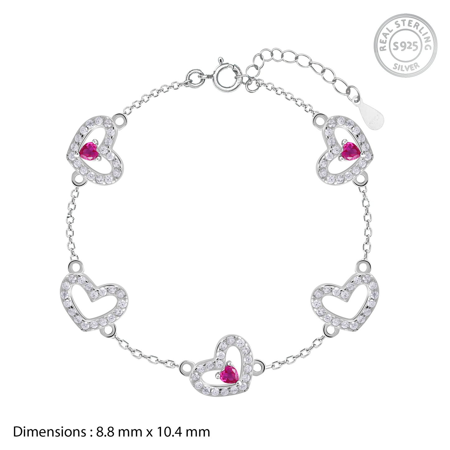 Romantic Red Heart Silver Bracelet