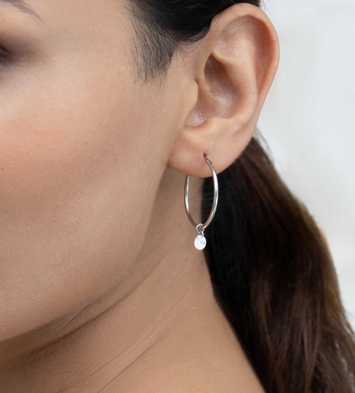 Silver Droplet Hoop Earrings