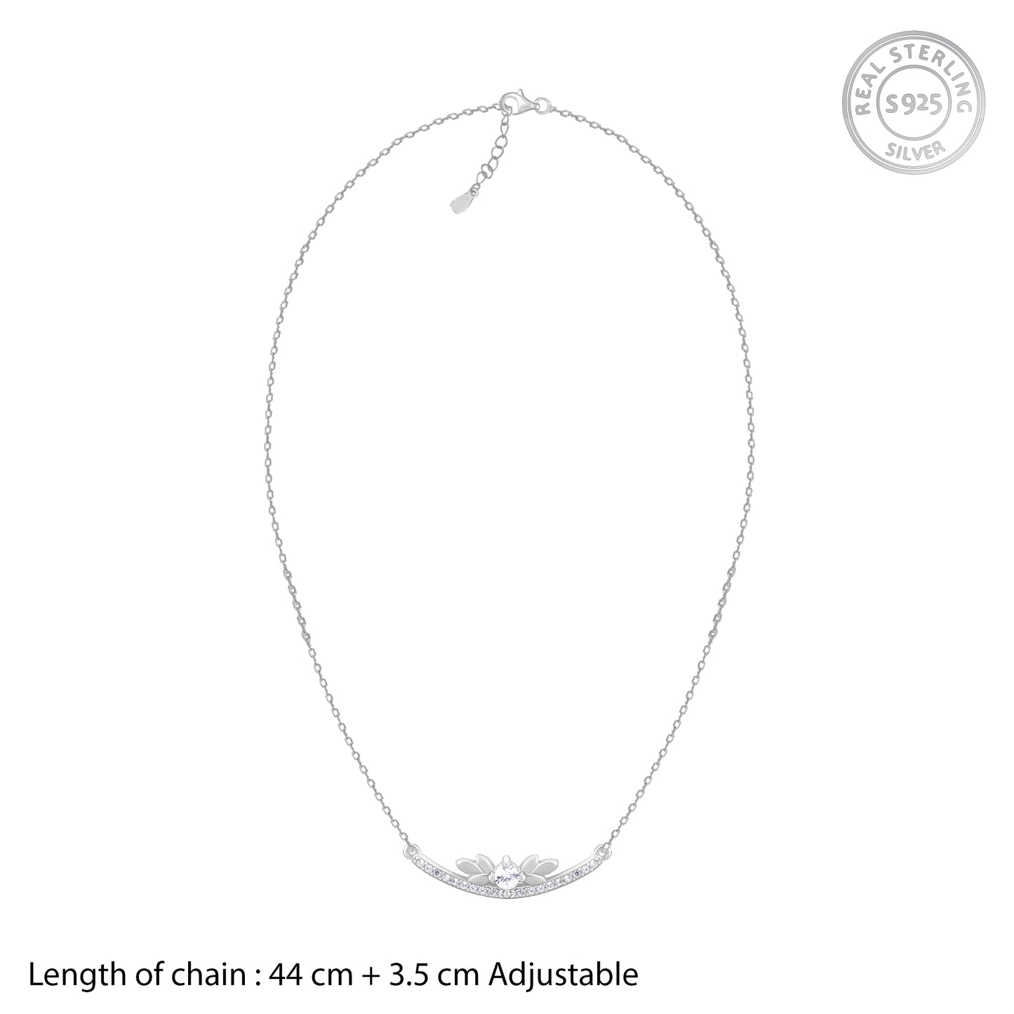 Silver Arc Zircon Pendant with Link Chain