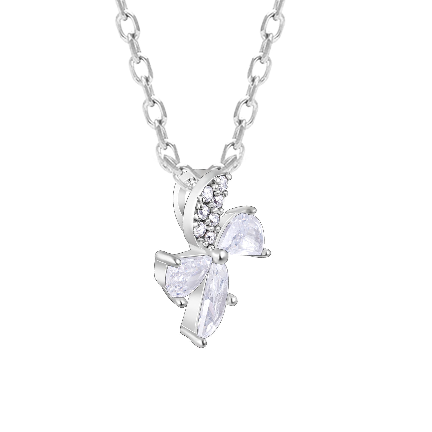 Silver Blossom Zircon Pendant with Link Chain