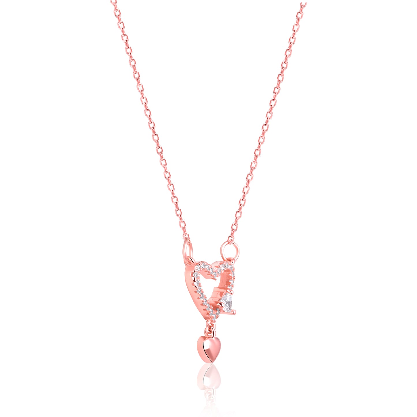 Linked Hearts Rose Gold Pendant with Link Chain