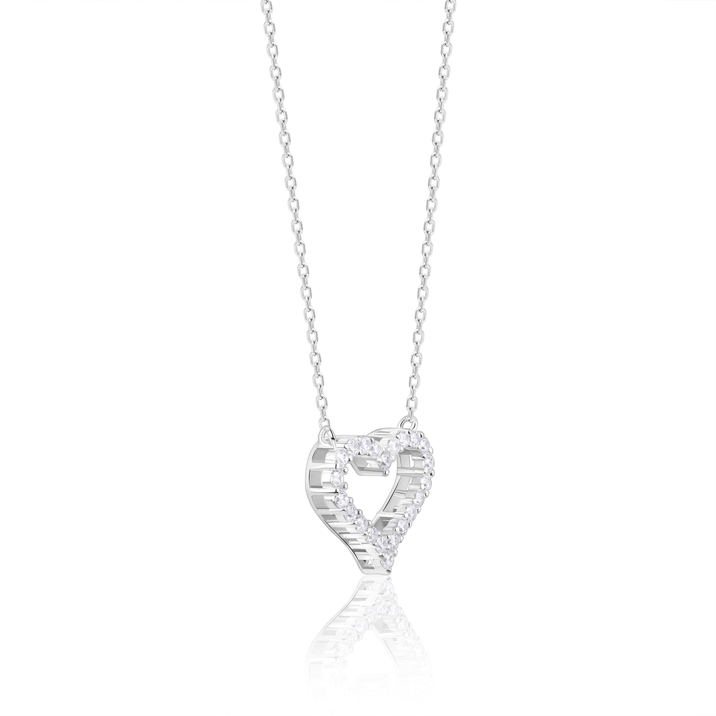 Silver Heart Affection Love Pendant with Link Chain