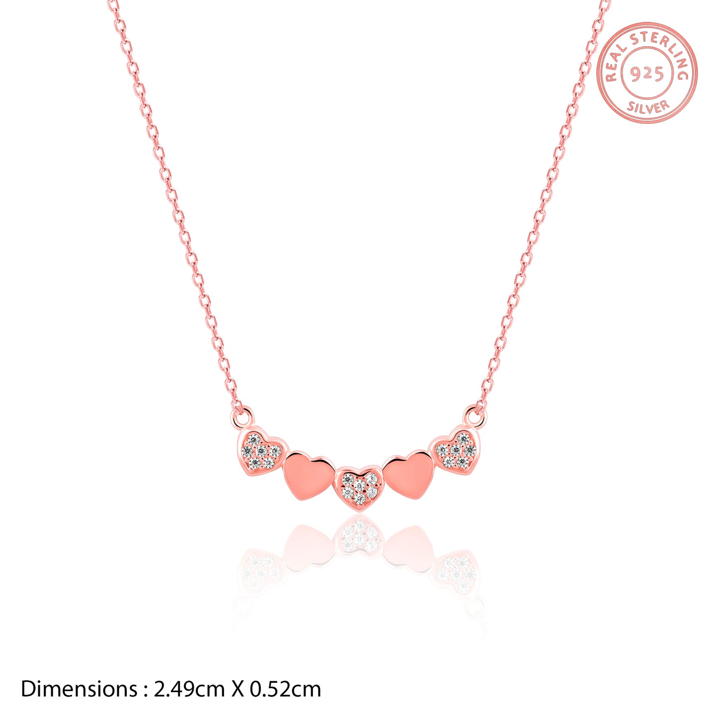 Rose Gold Cascade Heart Pendant with Link Chain