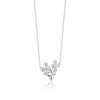 Triple Flower Silver  Zircon Pendant with Link Chain
