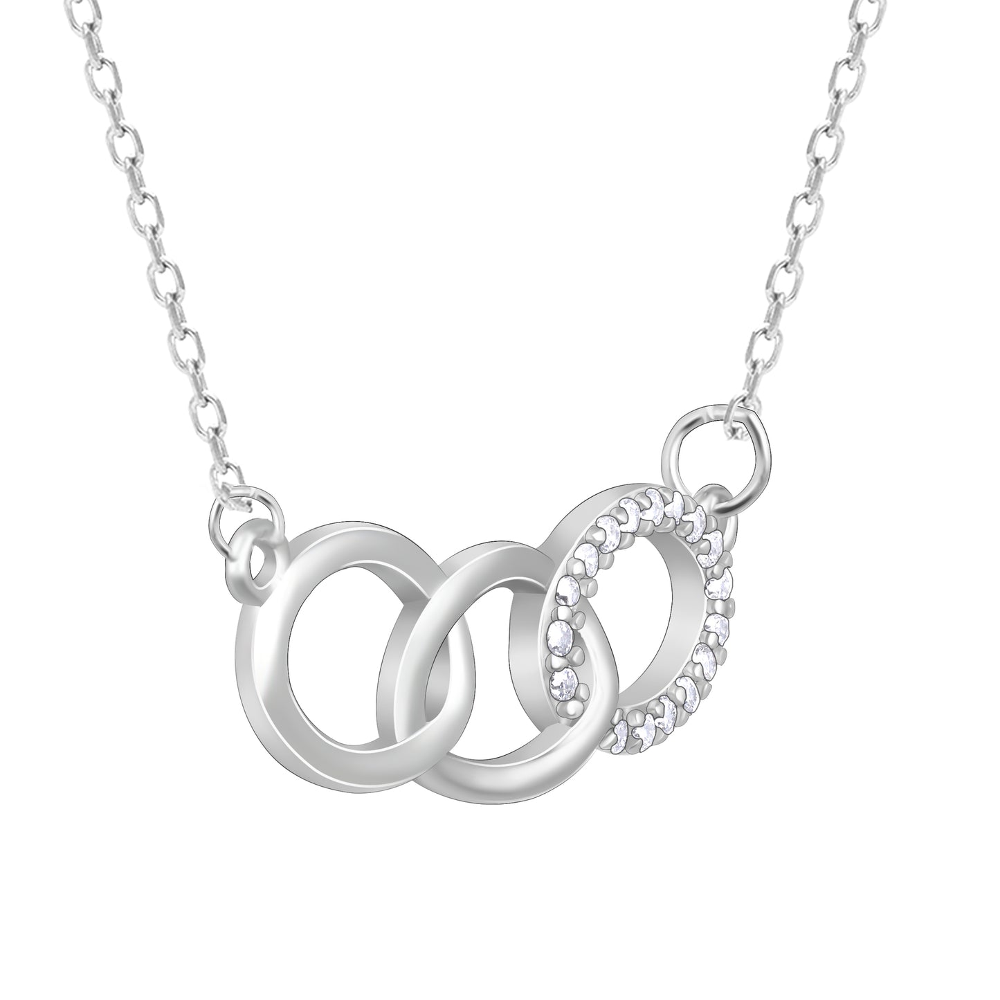Silver Zircon Circle Pendant with Link Chain