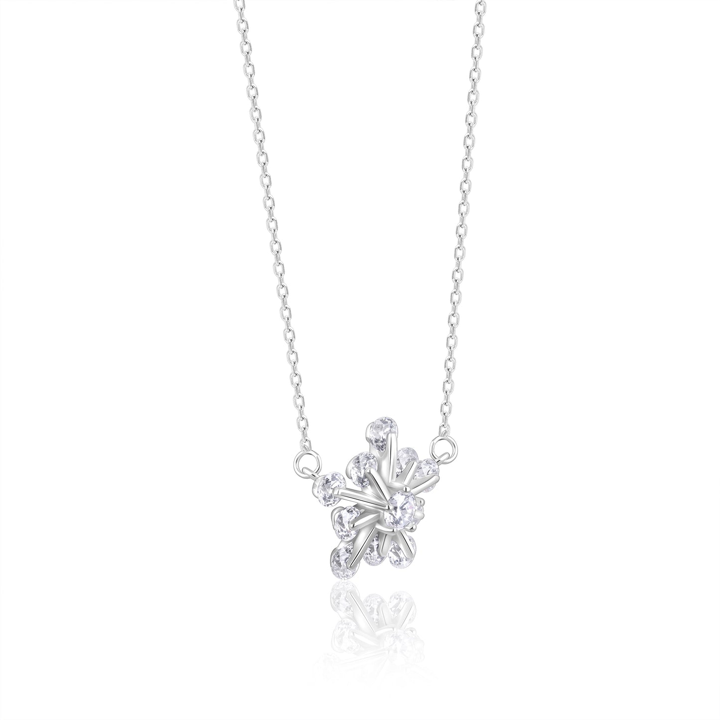 Silver Snowflake Floral Pendant with Link Chain