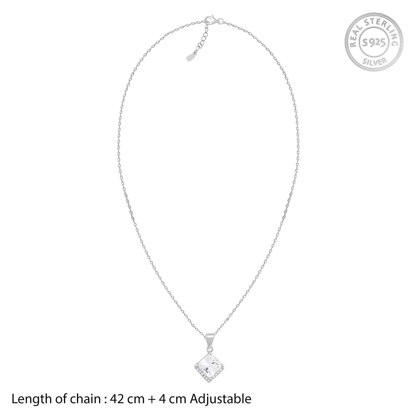 Modern Solitaire Zircon Silver Pendant with Link Chain