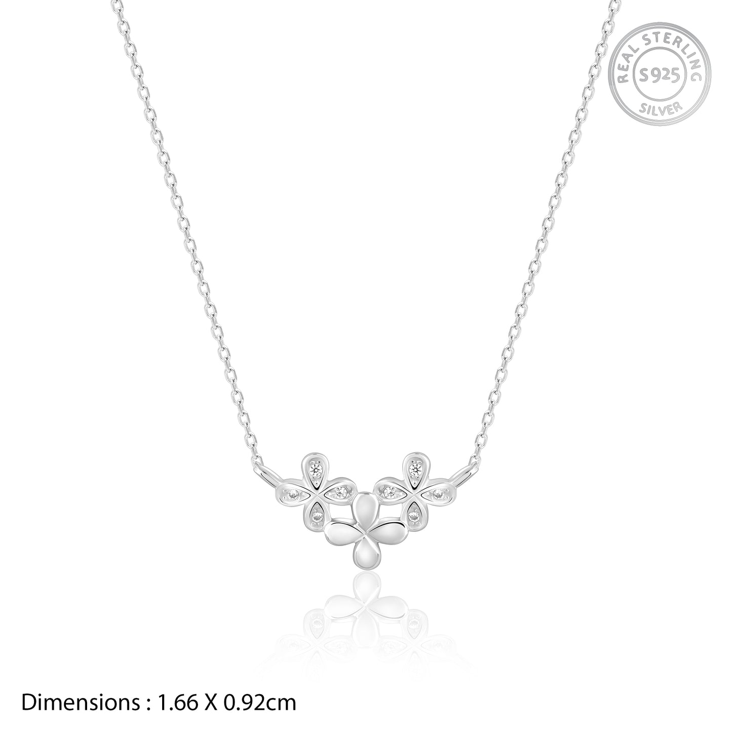 Triple Flower Silver  Zircon Pendant with Link Chain