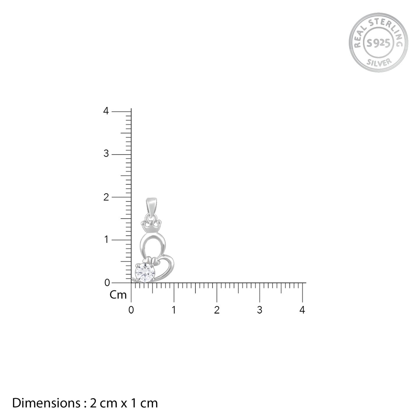 Silver Solitaire Heart Crown Pendant with Link Chain