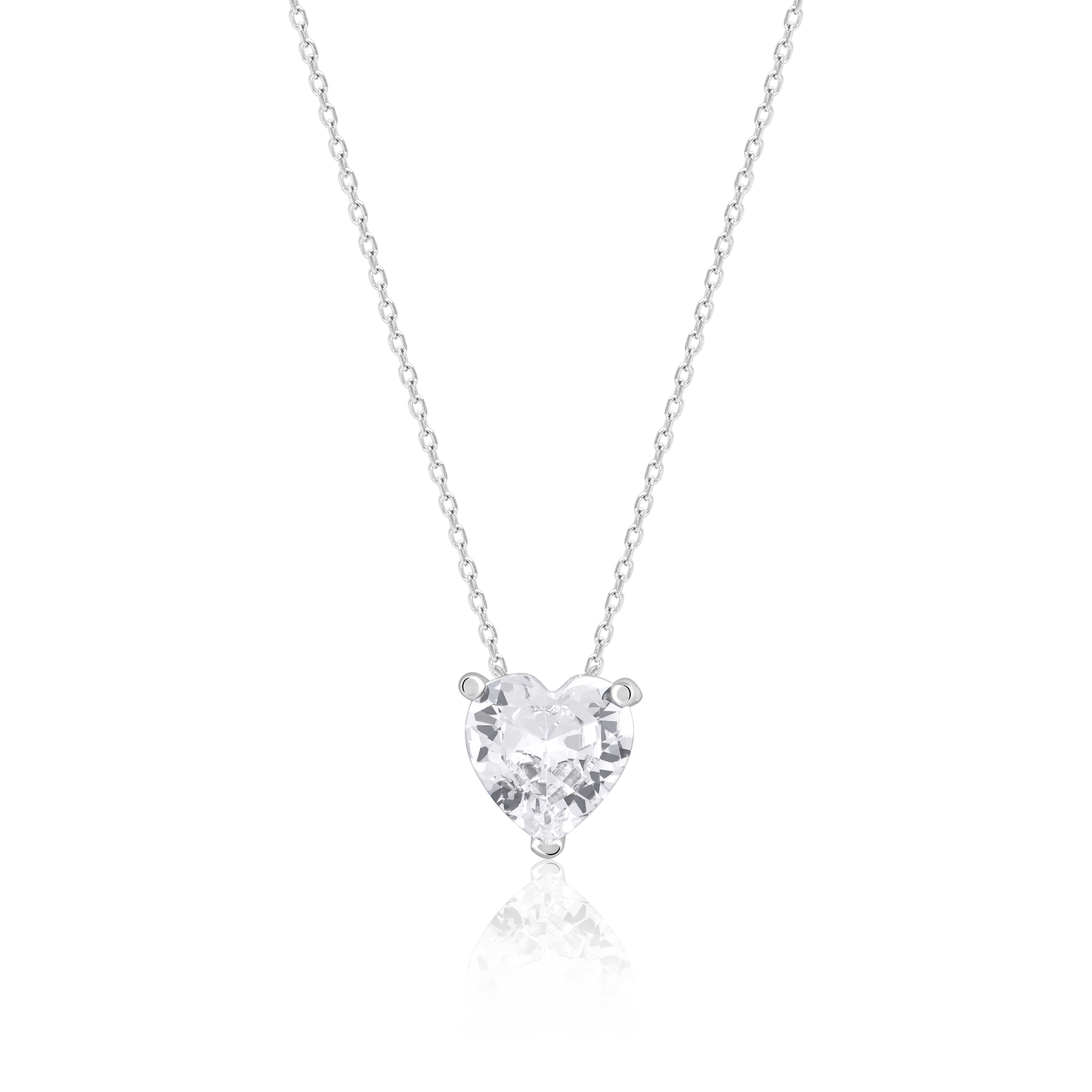 Silver Solitaire Heart  Pendant with Link Chain