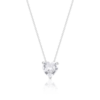 Silver Solitaire Heart  Pendant with Link Chain