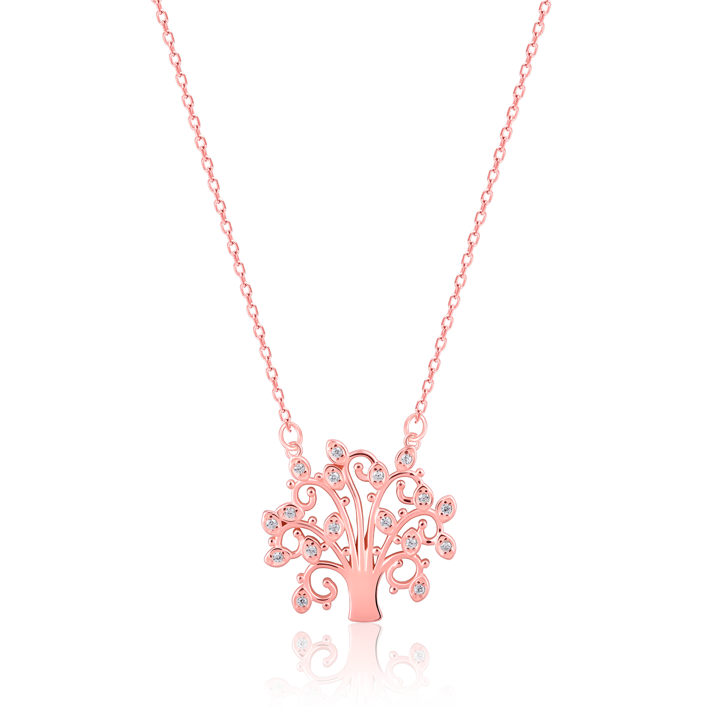 Tree of Wisdom Rose Gold Pendant with Link Chain